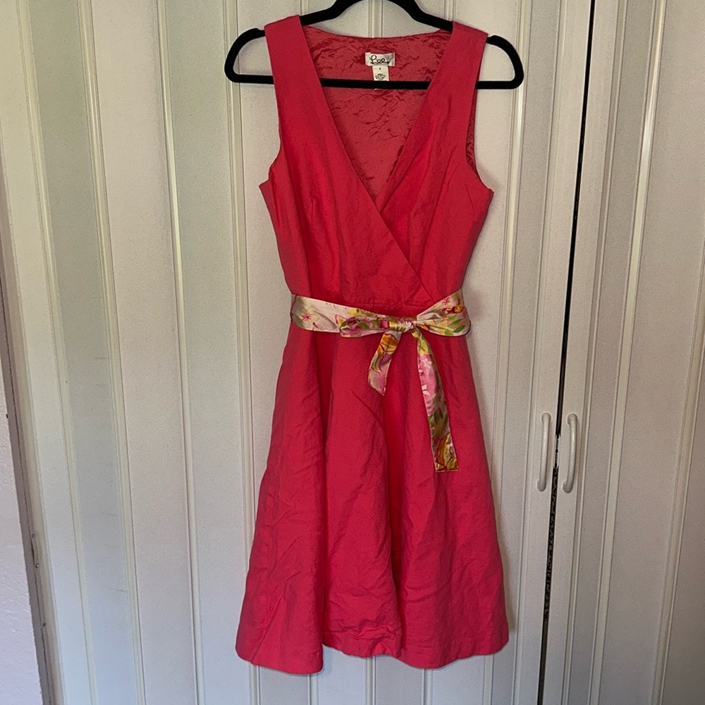 VINTAGE LILLY PULITZER LINEN COTTON PINK FLOWY DRESS SZ 8